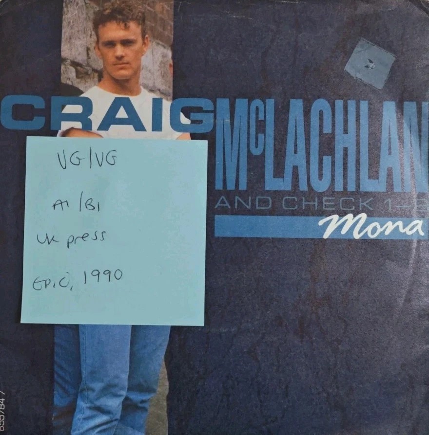 Craig McLachlan And Check Mona Vinyl Record 7" VG/VG 655784 7 1990 sleeve Craig McLachlan And Check Mona Vinyl Record 7" VG/VG 655784 7 1990 sleeve