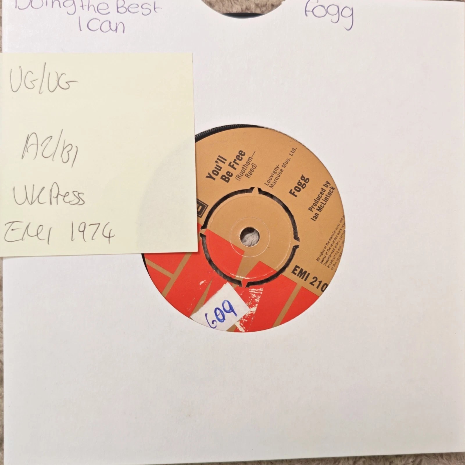 Fogg Doing The Best I Can/ You'll Be Free Vinyl Record 7" VG/VG EMU2108 sleeve Fogg Doing The Best I Can/ You'll Be Free Vinyl Record 7" VG/VG EMU2108 sleeve