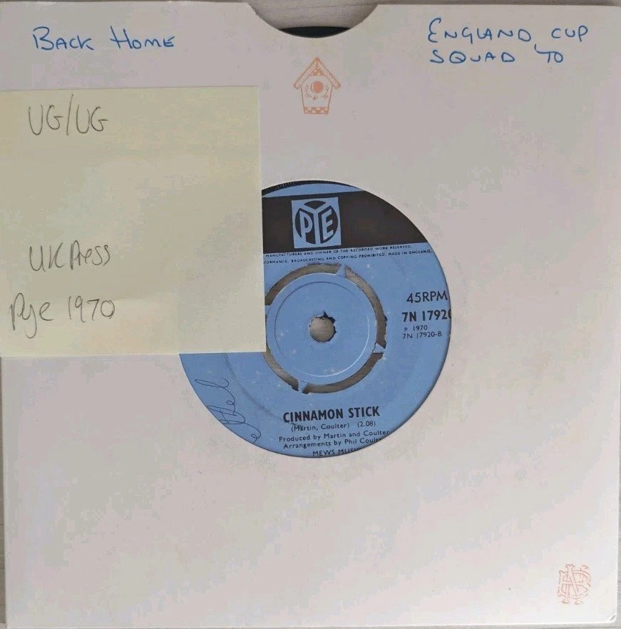 England World Cup Squad 1970 Back Home Vinyl Record 7" VG/VG 7N 17920 1970 sleeve England World Cup Squad 1970 Back Home Vinyl Record 7" VG/VG 7N 17920 1970 sleeve