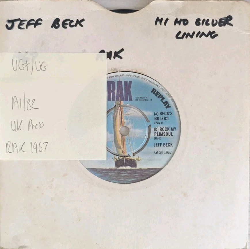 Jeff Beck Hi Ho Silver Lining Vinyl Record 7" VG+/VG RR3 1967 sleeve Jeff Beck Hi Ho Silver Lining Vinyl Record 7" VG+/VG RR3 1967 sleeve