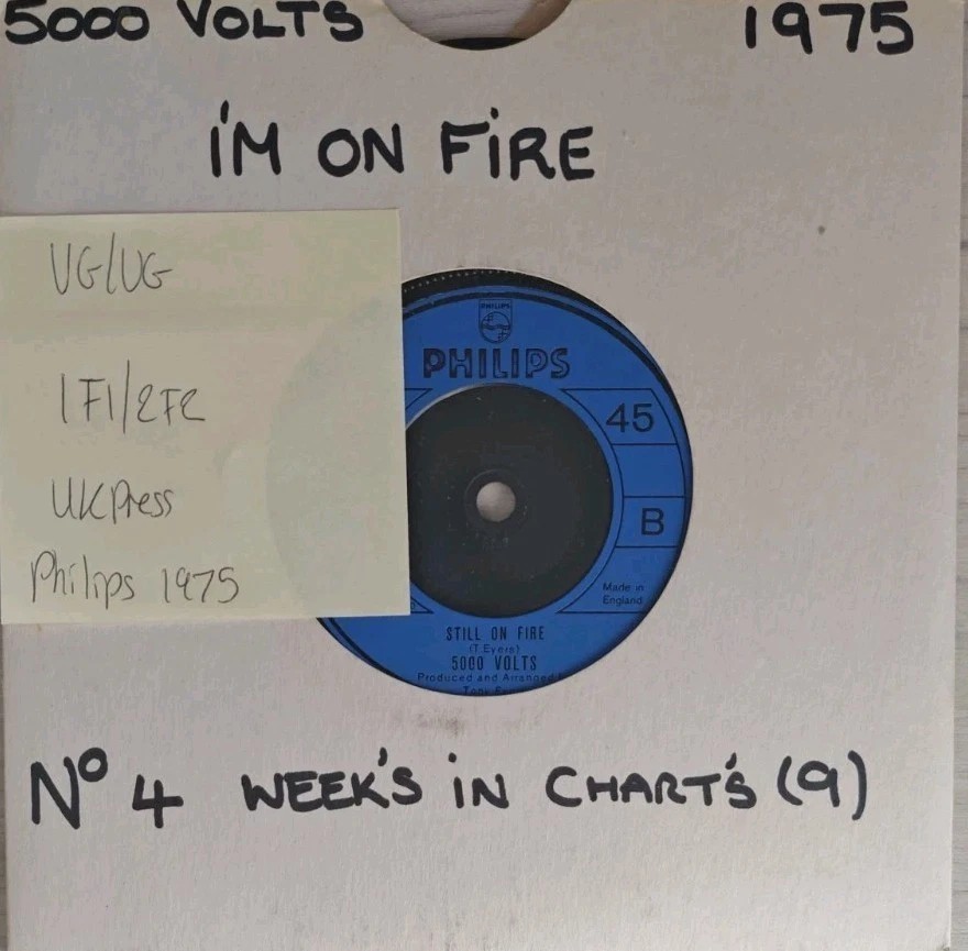 5000 Volts I'm On Fire / Still On Fire Vinyl Record 7" VG/VG 6006464 1975 sleeve 5000 Volts I'm On Fire / Still On Fire Vinyl Record 7" VG/VG 6006464 1975 sleeve