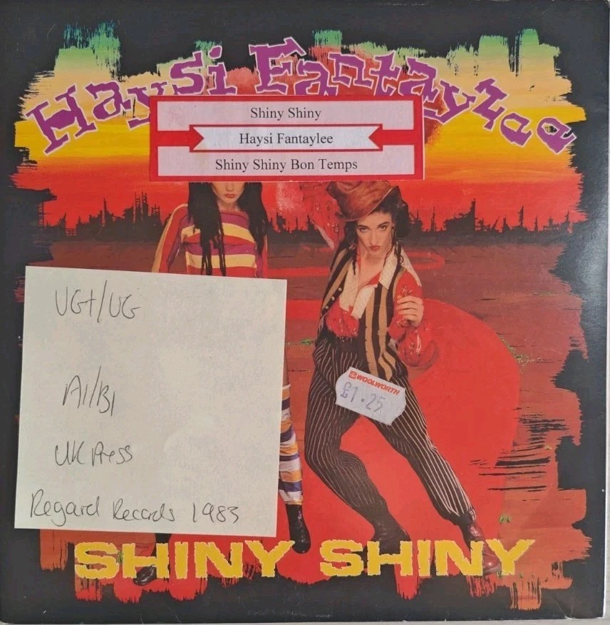 Haysi Fantayzee Shiny Shiny Vinyl Record 7" VG+/VG RG 106 1983 vinyl record sleeve Haysi Fantayzee Shiny Shiny Vinyl Record 7" VG+/VG RG 106 1983 vinyl record sleeve