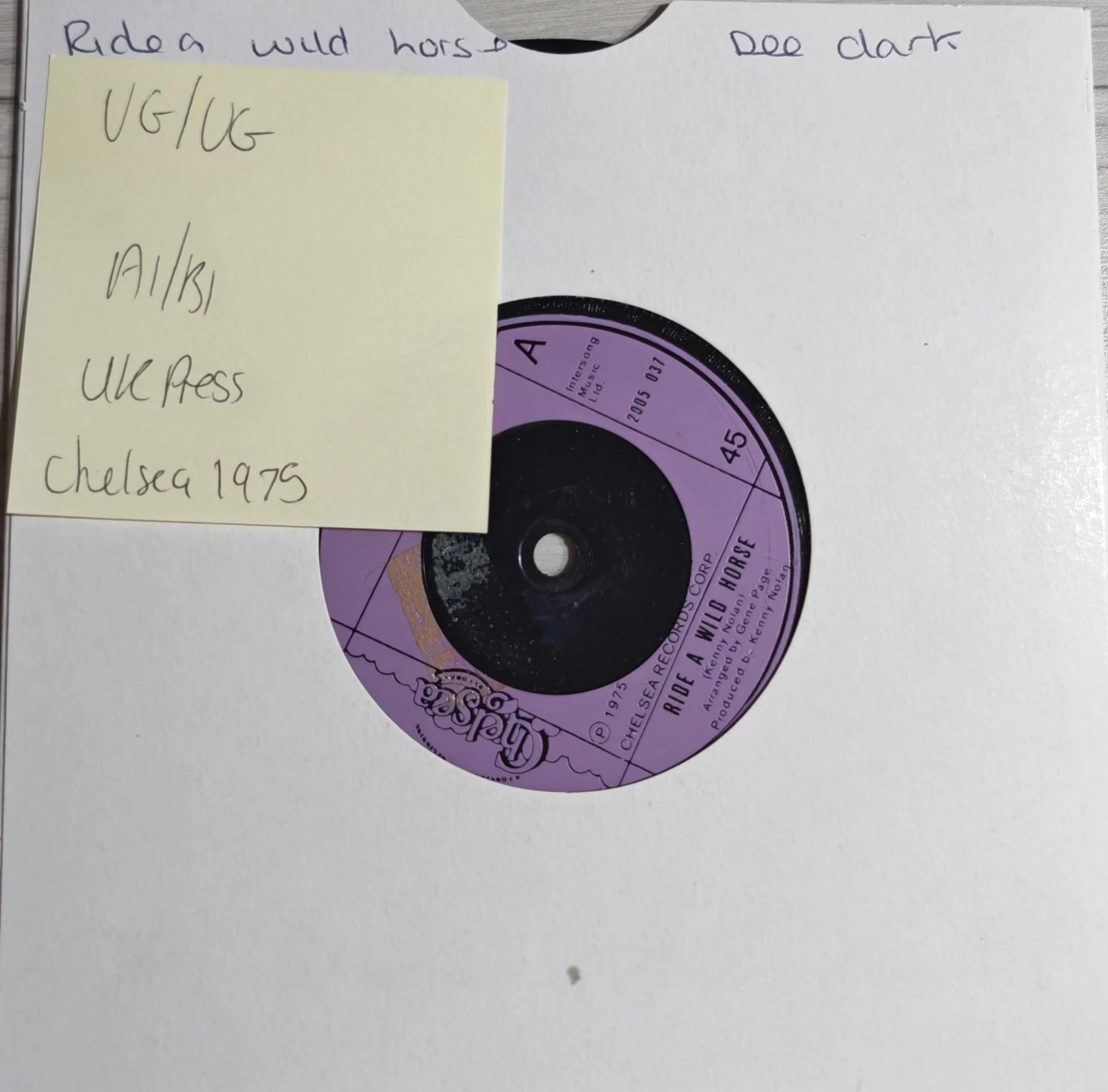 Dee Clark Ride A Wild Horse Vinyl Record 7" VG/VG 2005037 1975 sleeve Dee Clark Ride A Wild Horse Vinyl Record 7" VG/VG 2005037 1975 sleeve