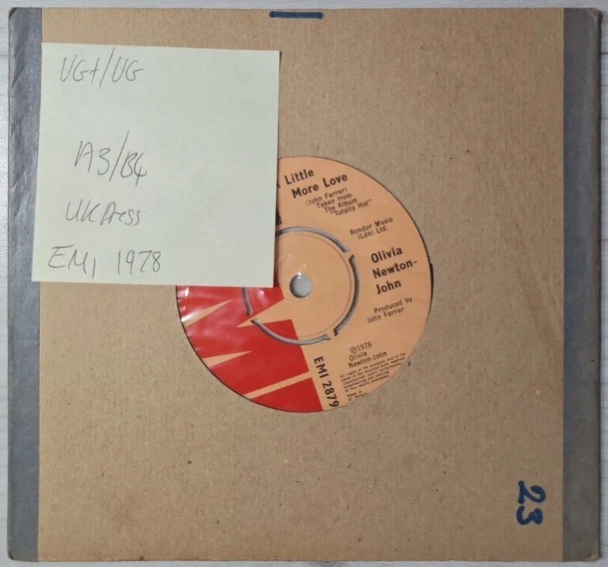 Olivia Newton-John A Little More Love Vinyl Record 7" VG+/VG EMI 2879 1978 sleeve Olivia Newton-John A Little More Love Vinyl Record 7" VG+/VG EMI 2879 1978 sleeve