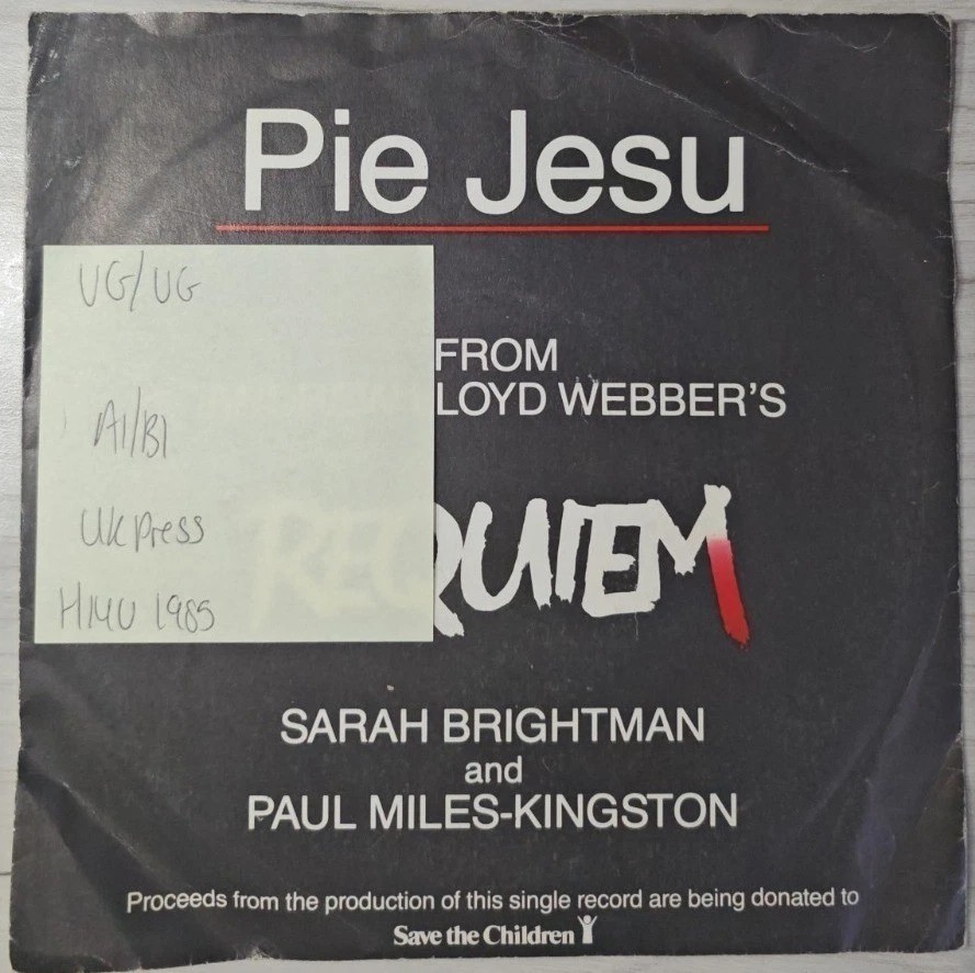 Brightman & Miles-Kingston Pie Jesu Vinyl Record 7" VG/VG WEBBER 1 1985 sleeve Brightman & Miles-Kingston Pie Jesu Vinyl Record 7" VG/VG WEBBER 1 1985 sleeve