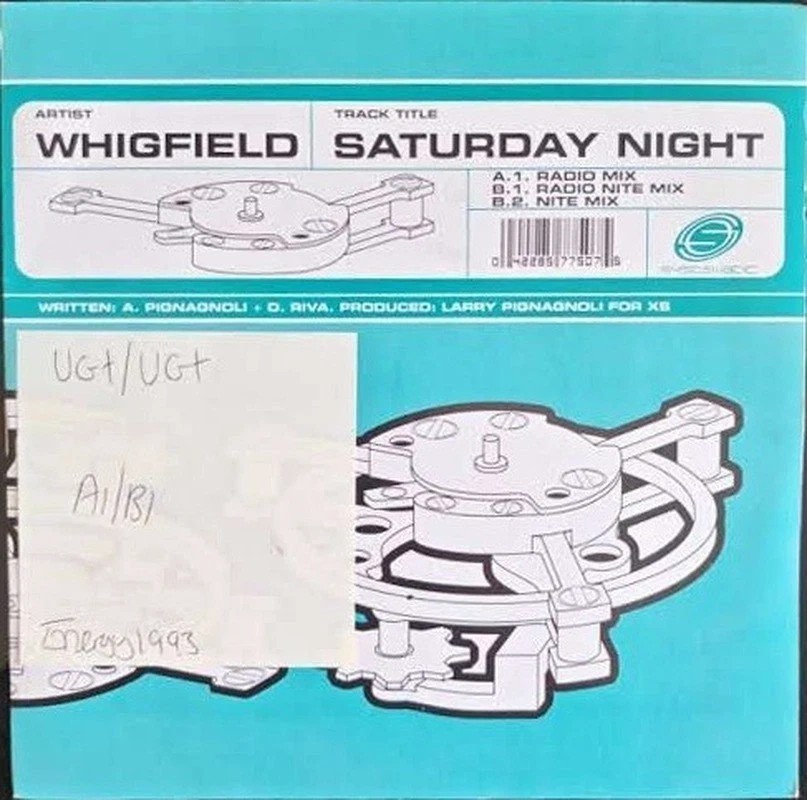 Whigfield Saturday Night Vinyl Record 7" VG+/VG+ SYS 3 1994 sleeve Whigfield Saturday Night Vinyl Record 7" VG+/VG+ SYS 3 1994 sleeve