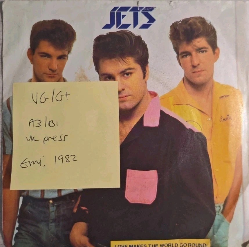 Jets Love Makes The World Go Round Vinyl Record 7" VG/G+ EMI5262 1982 sleeve Jets Love Makes The World Go Round Vinyl Record 7" VG/G+ EMI5262 1982 sleeve
