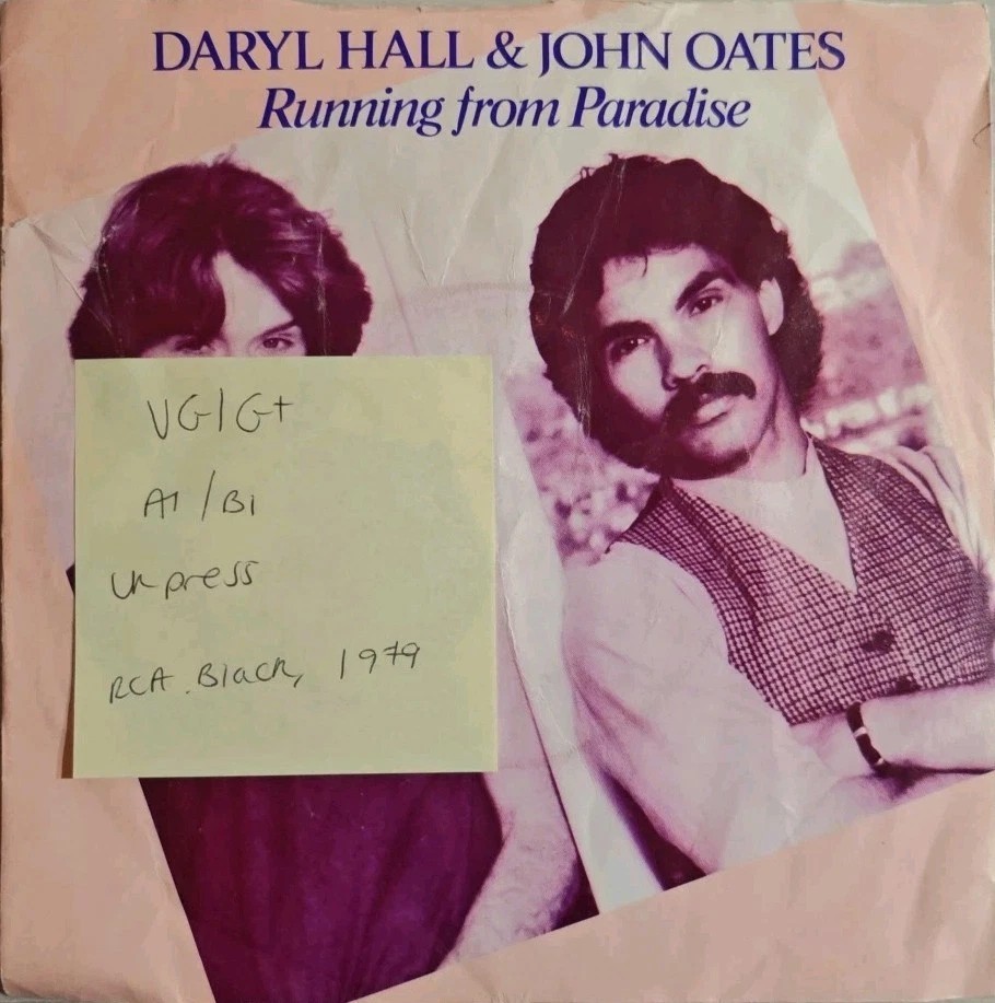 Daryl Hall & John Oates Running From Paradise Vinyl Record 7" VG/G+ RUN1 1979 sleeve Daryl Hall & John Oates Running From Paradise Vinyl Record 7" VG/G+ RUN1 1979 sleeve