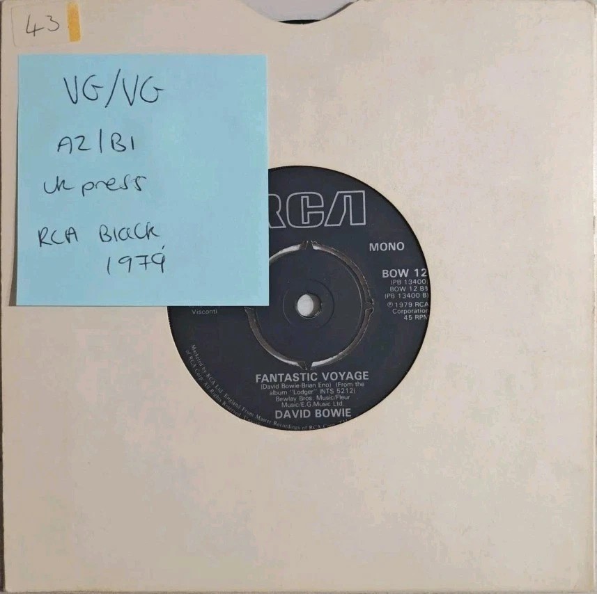 David Bowie Fantastic Voyage Vinyl Record 7" VG/VG BOW2 1979 sleeve David Bowie Fantastic Voyage Vinyl Record 7" VG/VG BOW2 1979 sleeve