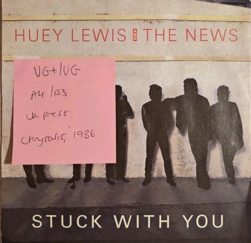 Huey Lewis & The News Stuck With You Vinyl Record 7" VG+/VG HUEY5 1986 sleeve Huey Lewis & The News Stuck With You Vinyl Record 7" VG+/VG HUEY5 1986 sleeve