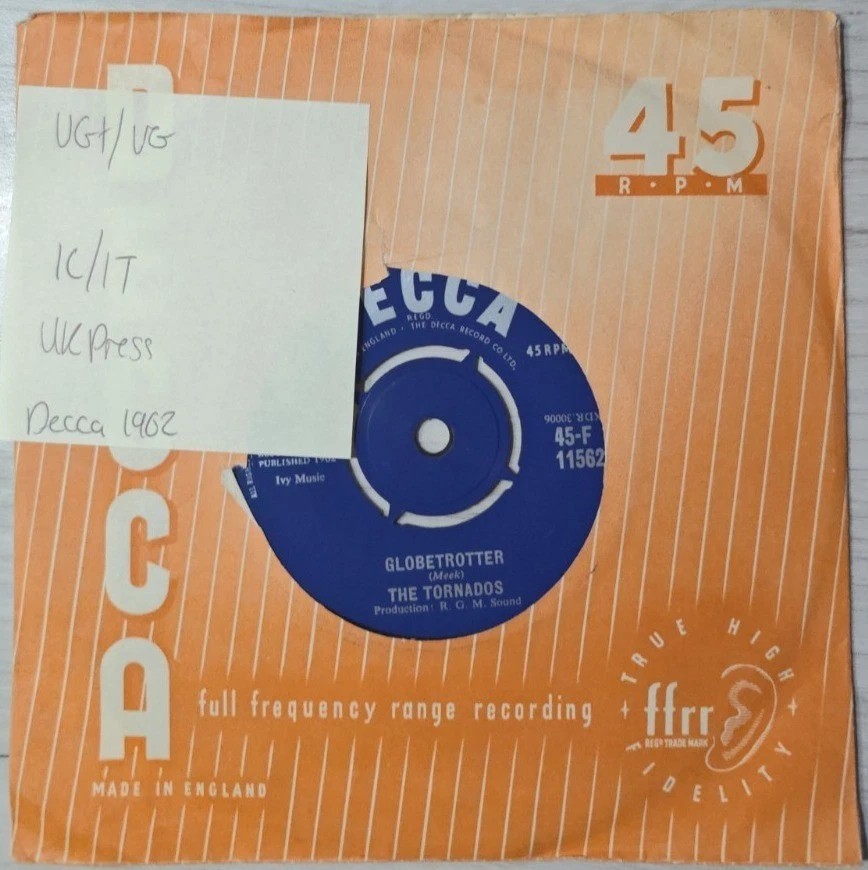 The Tornados Globetrotter Vinyl Record 7" VG+/VG 45-F 11562 1962 sleeve The Tornados Globetrotter Vinyl Record 7" VG+/VG 45-F 11562 1962 sleeve