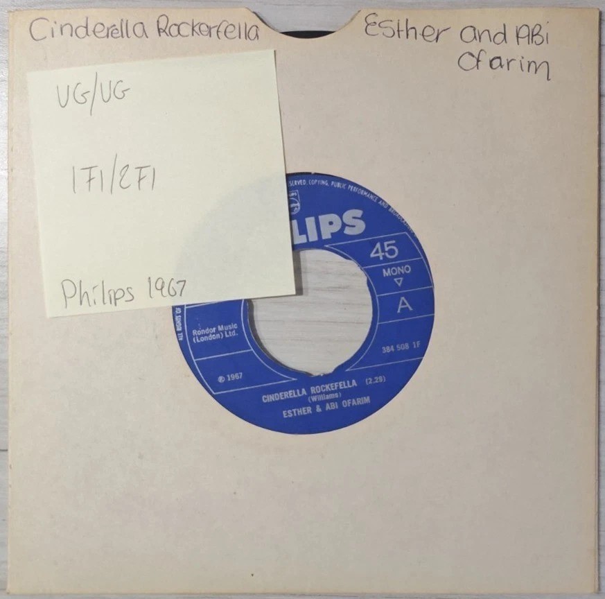 Esther & Abi Ofarim Cinderella Rockefella Vinyl Record 7" VG/VG BF 1640 1967 sleeve Esther & Abi Ofarim Cinderella Rockefella Vinyl Record 7" VG/VG BF 1640 1967 sleeve