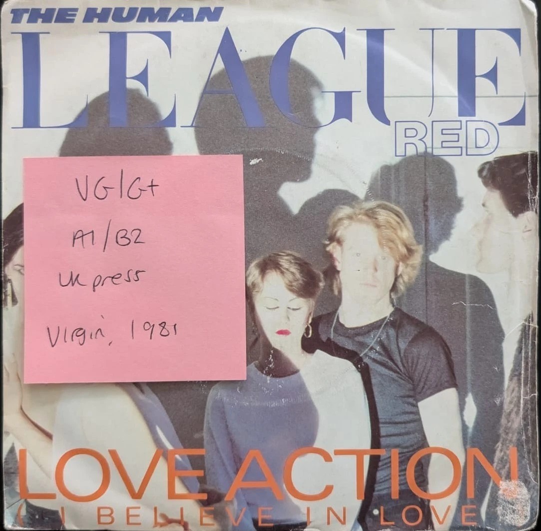 The Human League Red Hard Times/Love Action Vinyl Record 7" VG/G+ VS435 1981 sleeve The Human League Red Hard Times/Love Action Vinyl Record 7" VG/G+ VS435 1981 sleeve