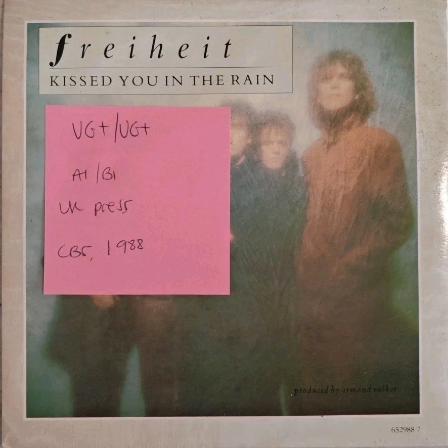 Freiheit Kissed You In The Rain Vinyl Record 7" VG+/VG+ 652988 7 1988 sleeve Freiheit Kissed You In The Rain Vinyl Record 7" VG+/VG+ 652988 7 1988 sleeve