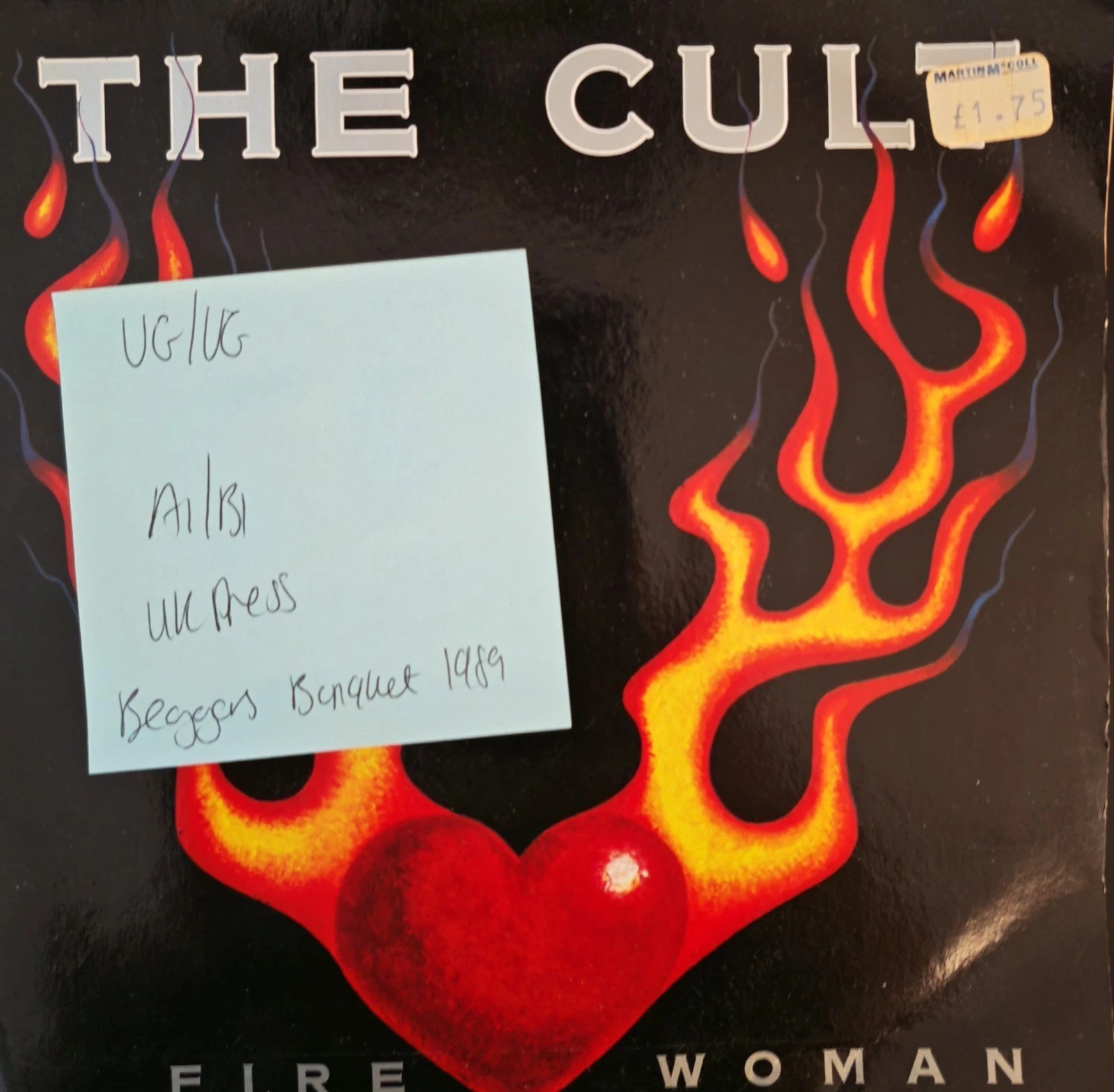The Cult Fire Woman Vinyl Record 7" VG/VG BEG 228 1989 sleeve The Cult Fire Woman Vinyl Record 7" VG/VG BEG 228 1989 sleeve