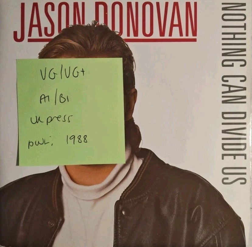 Jason Donovan Nothing Can Divide Us Vinyl Record 7" VG/VG+ PWL 17 1988 sleeve Jason Donovan Nothing Can Divide Us Vinyl Record 7" VG/VG+ PWL 17 1988 sleeve