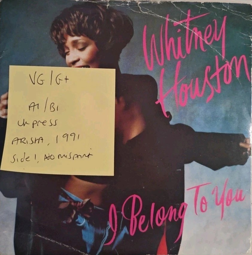 Whitney Houston I Belong To You Vinyl Record 7" VG/G+ 114 727 1991 sleeve Whitney Houston I Belong To You Vinyl Record 7" VG/G+ 114 727 1991 sleeve