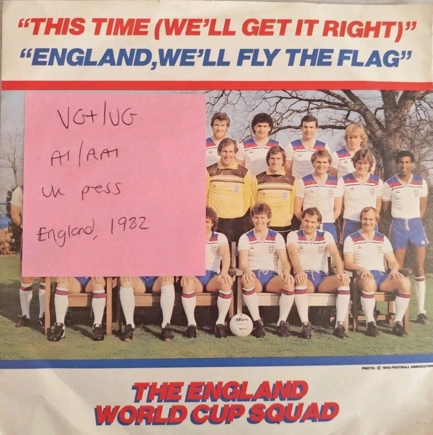 The England World Cup Squad This Time Vinyl Record 7" VG+/VG ER1 1982 sleeve The England World Cup Squad This Time Vinyl Record 7" VG+/VG ER1 1982 sleeve