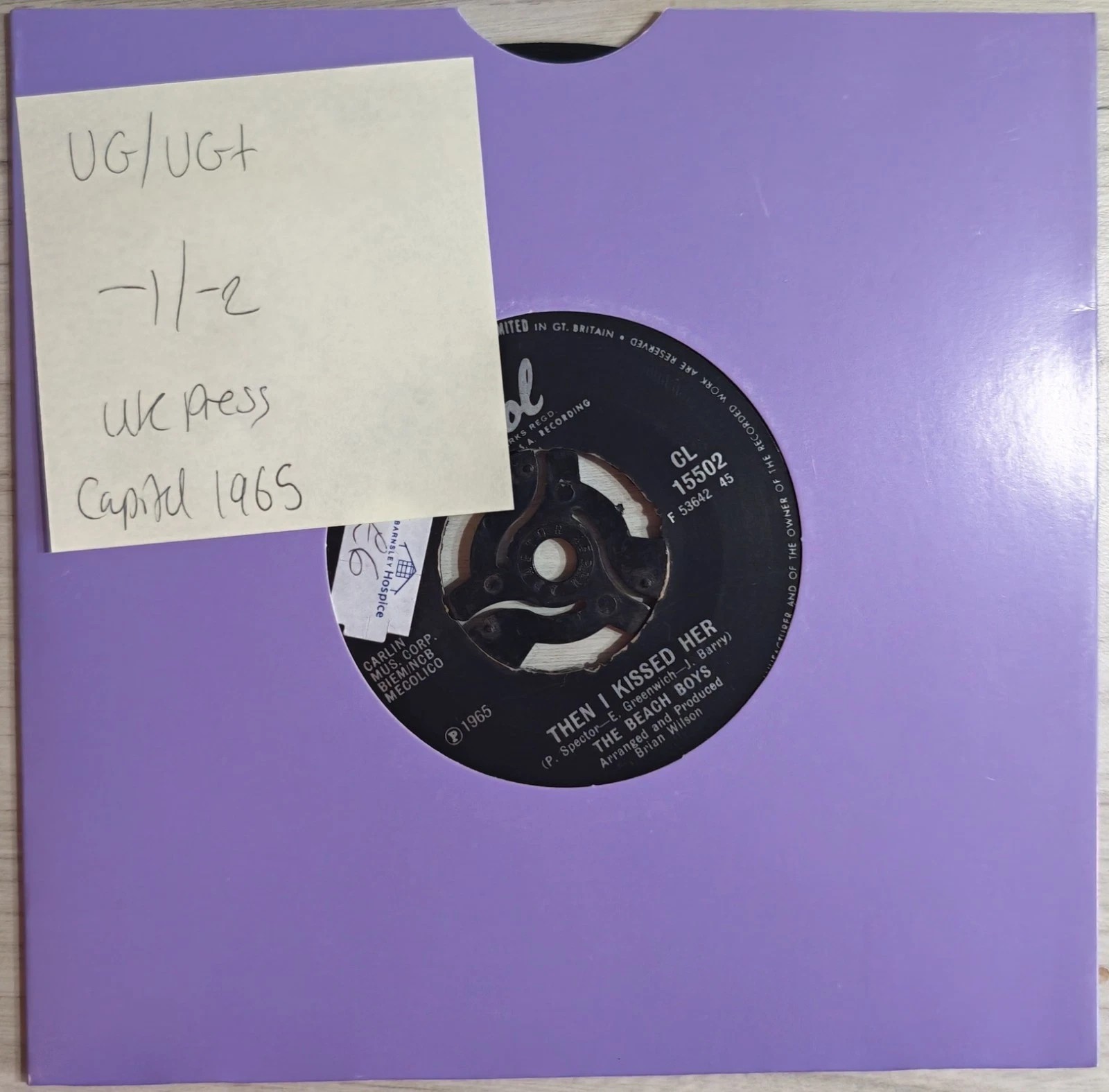 The Beach Boys Then I Kissed Her Vinyl Record 7" VG/VG+ CL 15502 1967 sleeve The Beach Boys Then I Kissed Her Vinyl Record 7" VG/VG+ CL 15502 1967 sleeve