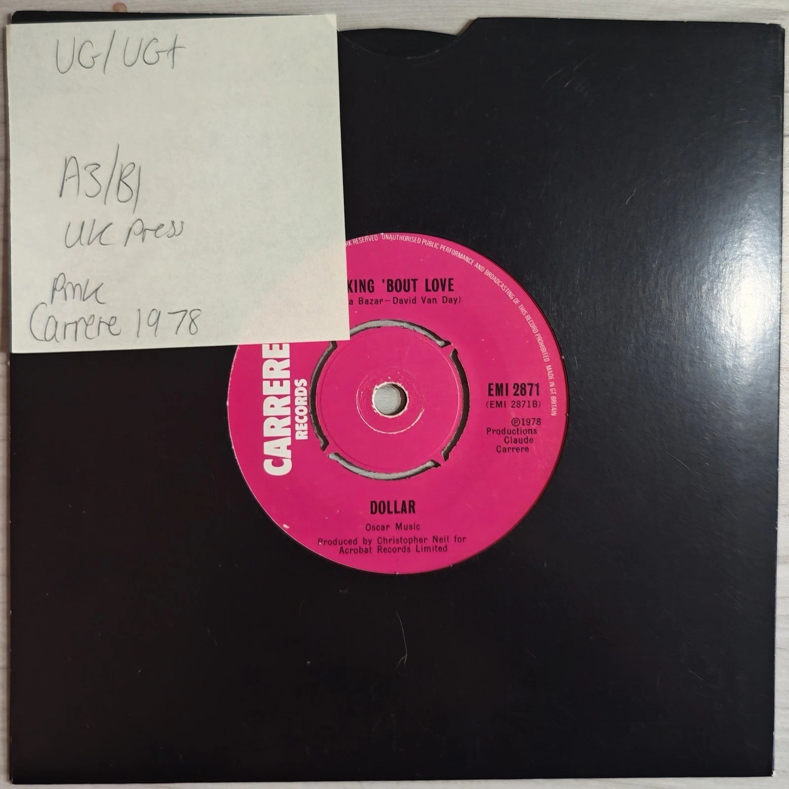 Dollar Shooting Star Vinyl Record 7" VG/VG+ EMI 2871 1978 vinyl record sleeve Dollar Shooting Star Vinyl Record 7" VG/VG+ EMI 2871 1978 vinyl record sleeve