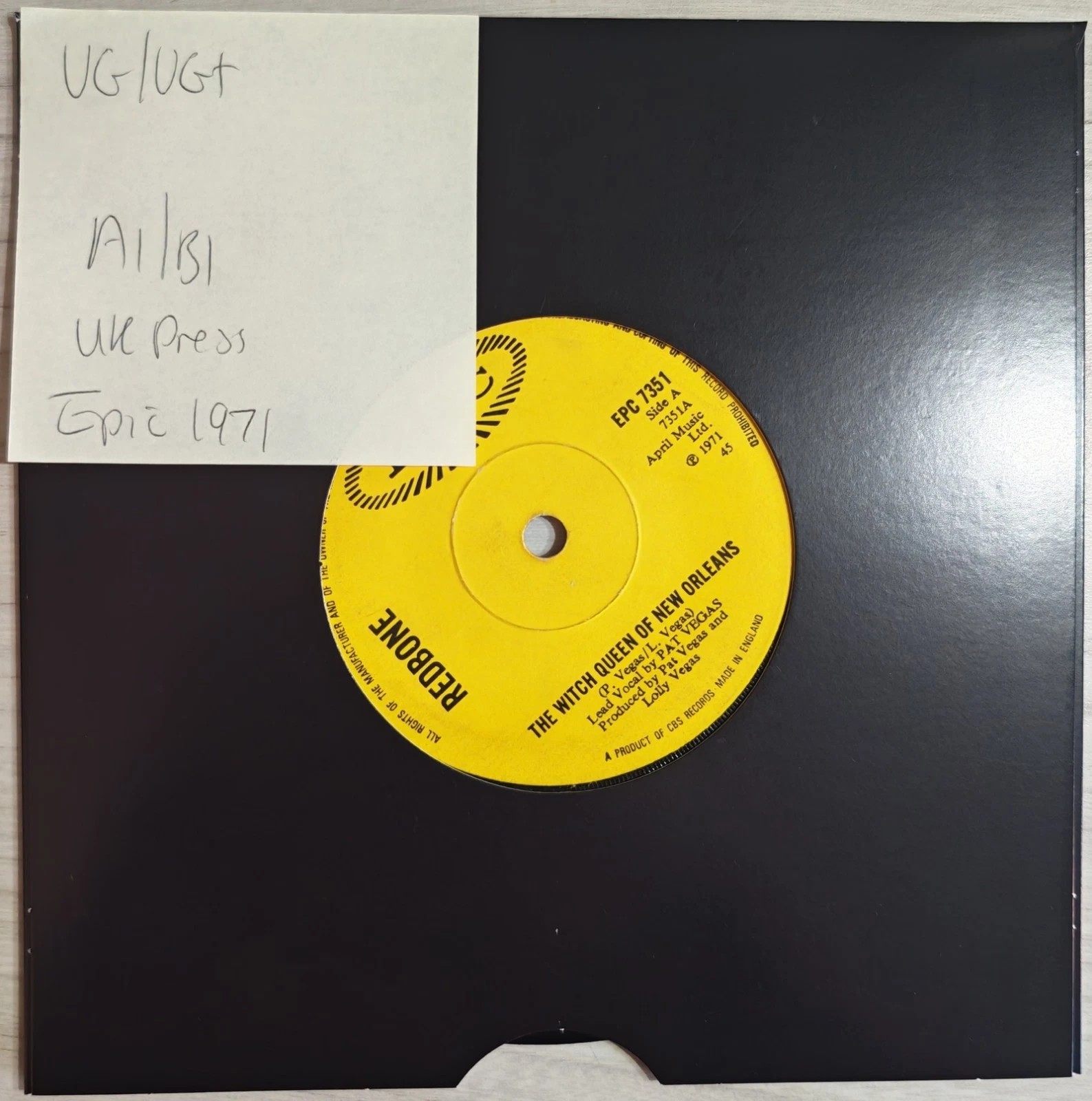Redbone The Witch Queen Of New Orleans Vinyl Record 7" VG/VG+ EPC 7351 1971 sleeve Redbone The Witch Queen Of New Orleans Vinyl Record 7" VG/VG+ EPC 7351 1971 sleeve