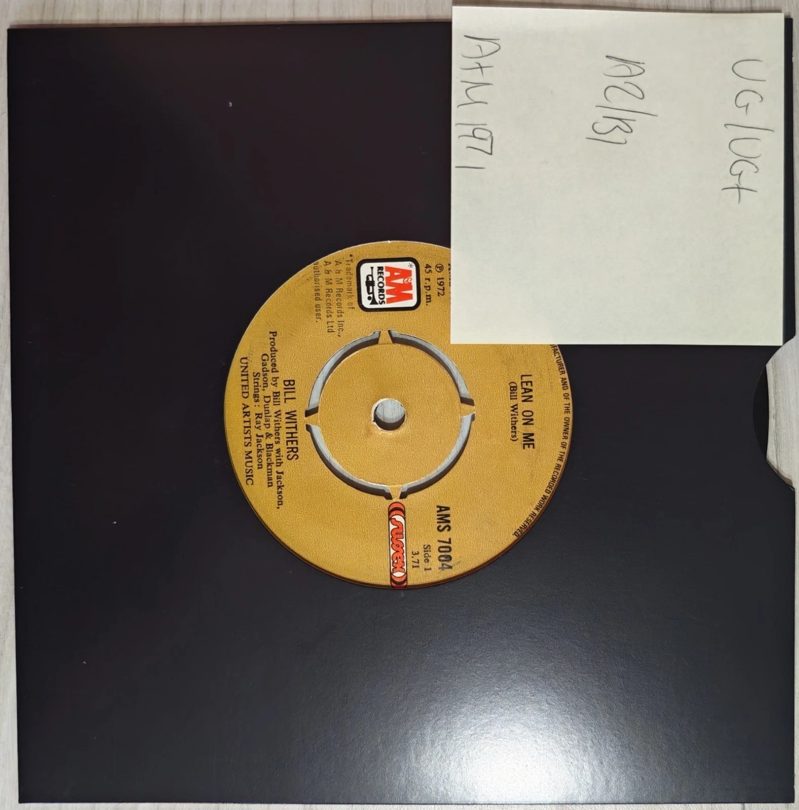 Bill Withers Lean On Me Vinyl Record 7" VG/VG+ AMS 7004 1972 sleeve Bill Withers Lean On Me Vinyl Record 7" VG/VG+ AMS 7004 1972 sleeve