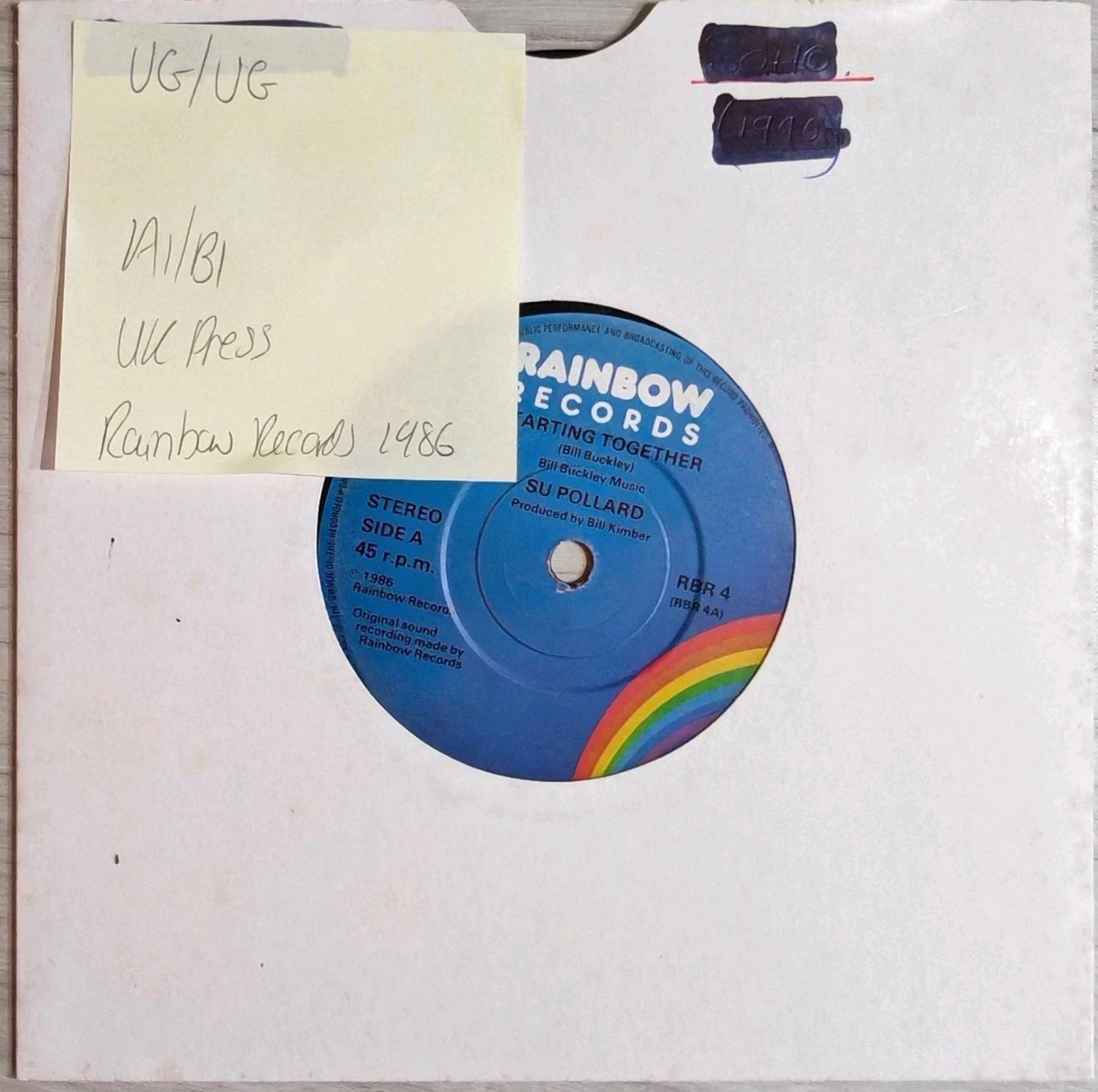 Su Pollard Starting Together Vinyl Record 7" VG/VG RBR 4 1986 sleeve Su Pollard Starting Together Vinyl Record 7" VG/VG RBR 4 1986 sleeve