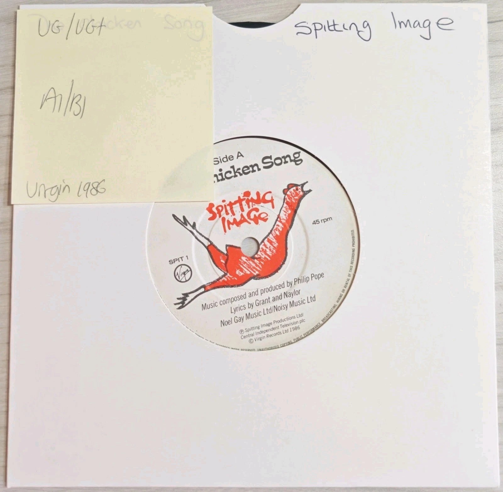 Spitting Image The Chicken Song Vinyl Record 7" VG/VG+ SPIT 1 1986 sleeve Spitting Image The Chicken Song Vinyl Record 7" VG/VG+ SPIT 1 1986 sleeve