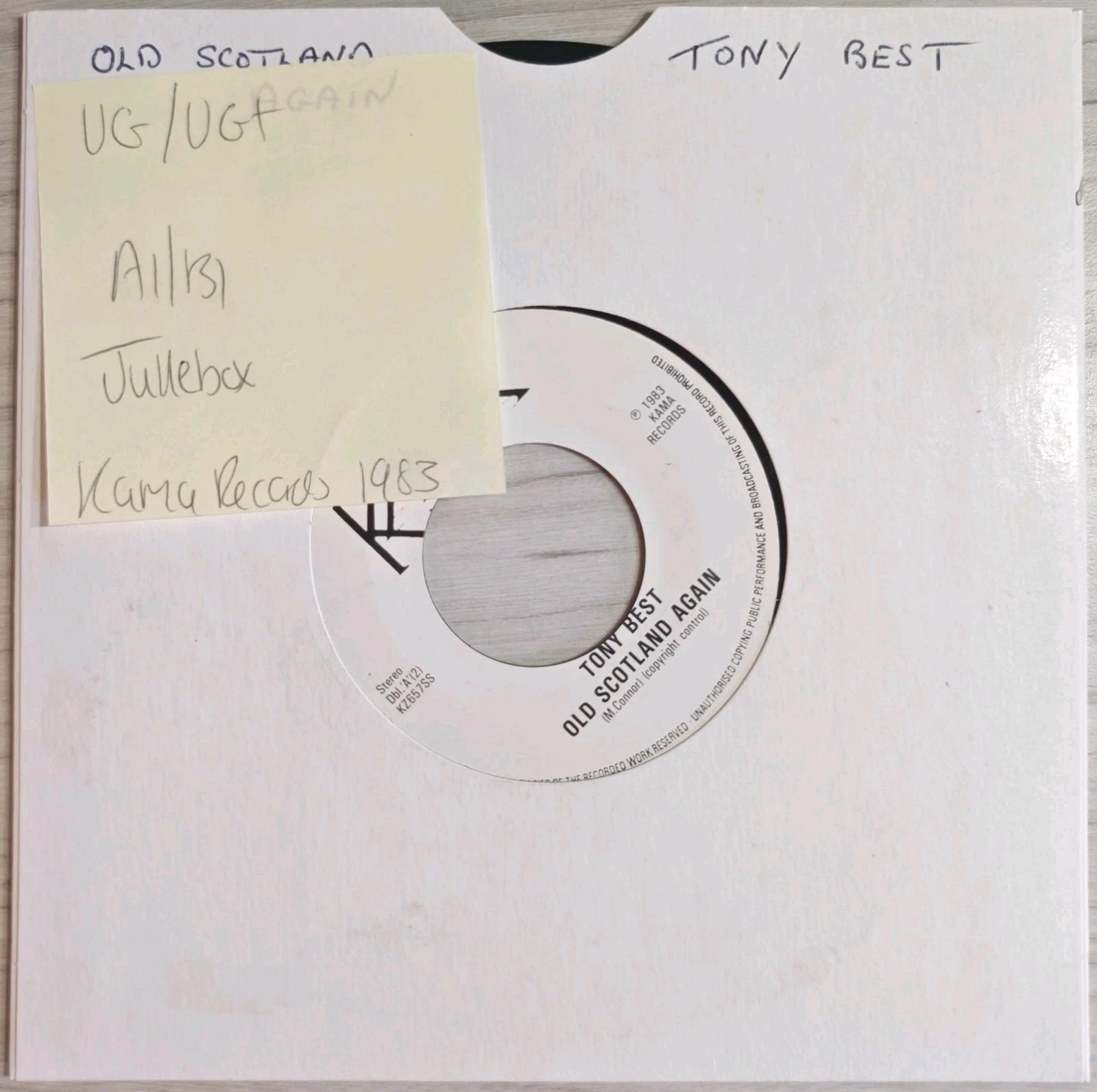 Tony Best They Don't Play Rock Of Ages Vinyl Record 7" VG/VG+ KZ 657 1983 sleeve Tony Best They Don't Play Rock Of Ages Vinyl Record 7" VG/VG+ KZ 657 1983 sleeve