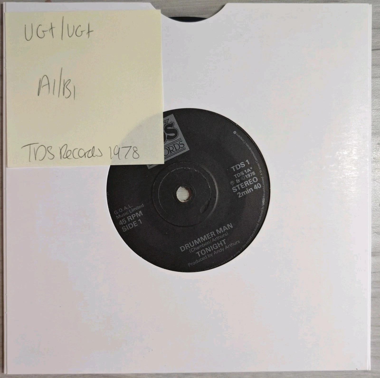 Tonight Drummer Man Vinyl Record 7" VG+/VG+ TDS 1 1978 sleeve Tonight Drummer Man Vinyl Record 7" VG+/VG+ TDS 1 1978 sleeve