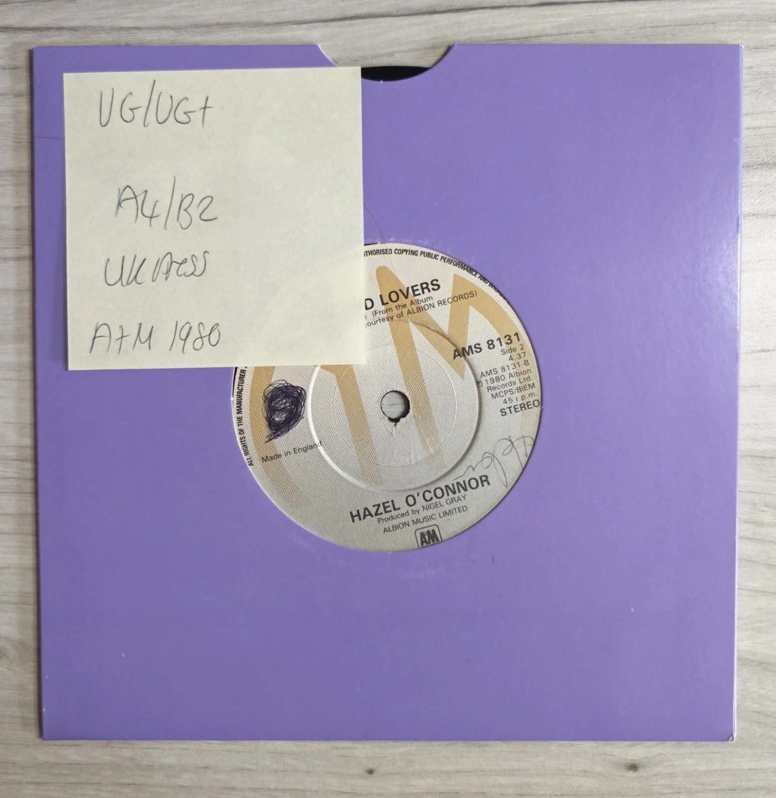 Hazel O'Connor Will You? Vinyl Record 7" VG/VG+ AMS 8131 1980 vinyl record sleeve Hazel O'Connor Will You? Vinyl Record 7" VG/VG+ AMS 8131 1980 vinyl record sleeve