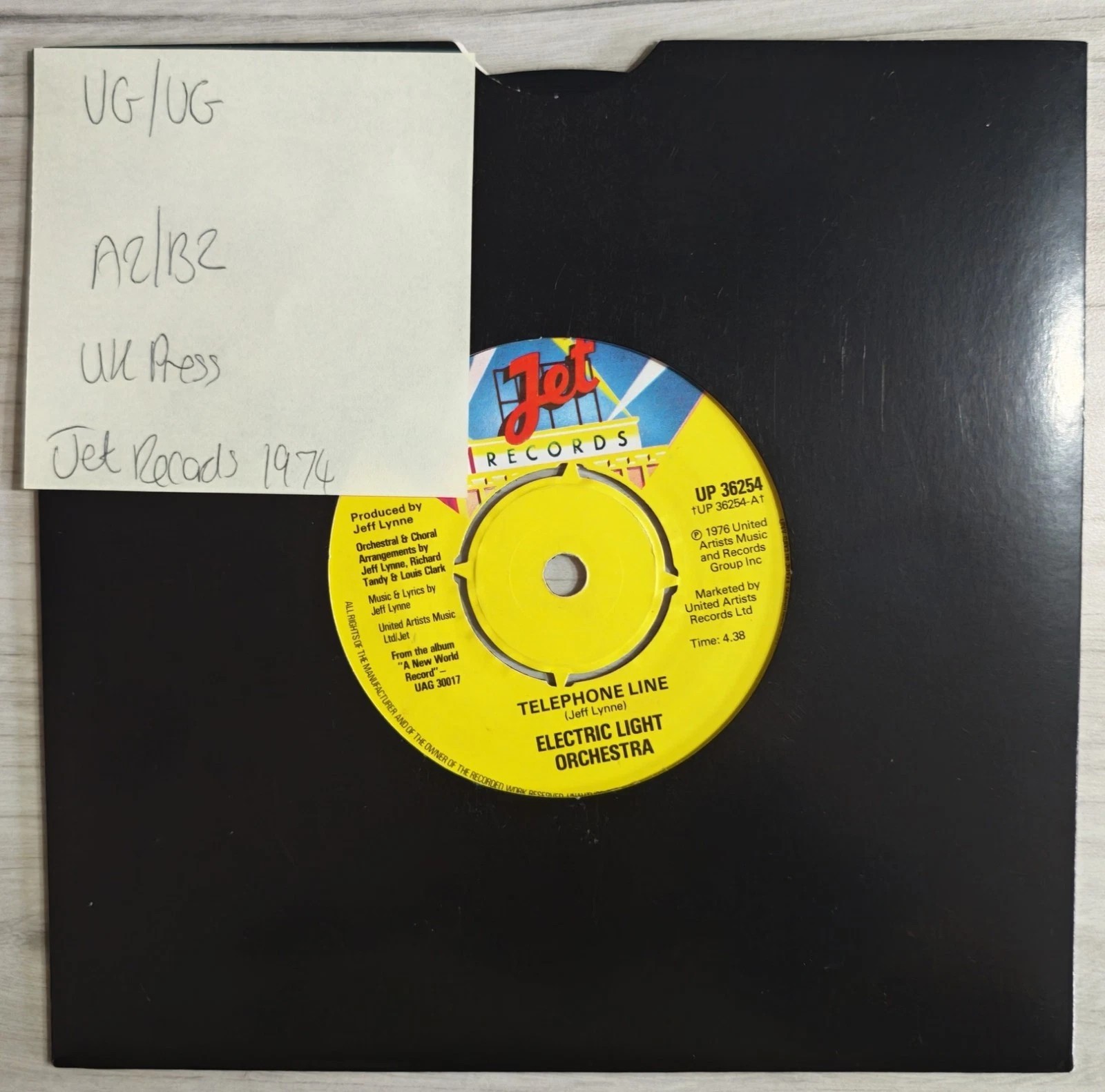 Electric Light Orchestra Telephone Line Vinyl Record 7" VG/VG UP 36254 1977 sleeve Electric Light Orchestra Telephone Line Vinyl Record 7" VG/VG UP 36254 1977 sleeve