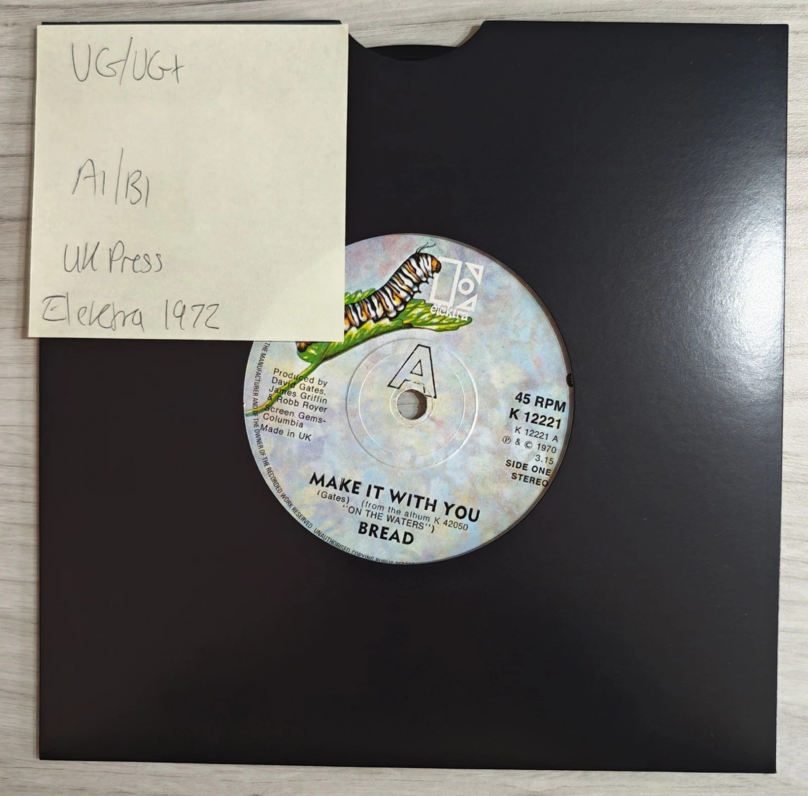 Bread Make It With You Vinyl Record 7" VG/VG+ K 12221 1972 sleeve Bread Make It With You Vinyl Record 7" VG/VG+ K 12221 1972 sleeve