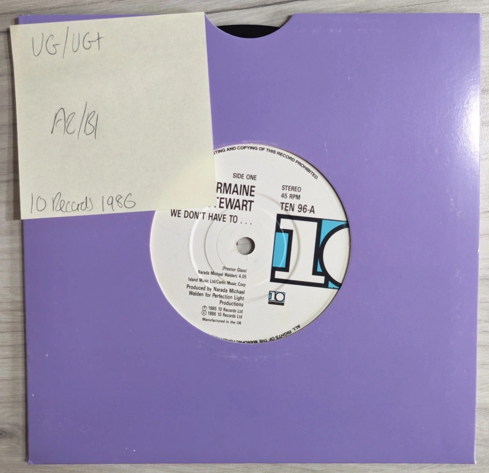 Jermaine Stewart We Don't Have To... Vinyl Record 7" VG/VG+ TEN 96 1986 sleeve Jermaine Stewart We Don't Have To... Vinyl Record 7" VG/VG+ TEN 96 1986 sleeve