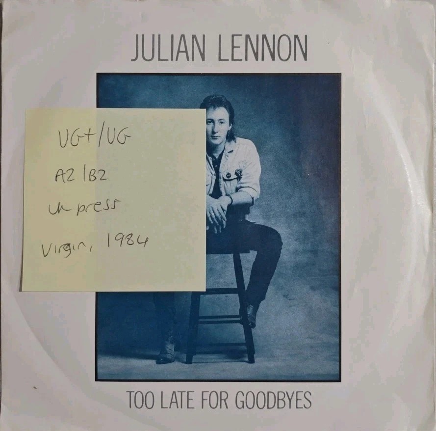 Julian Lennon Too Late For Goodbyes Vinyl Record 7" VG+/VG JL 1 1984 sleeve Julian Lennon Too Late For Goodbyes Vinyl Record 7" VG+/VG JL 1 1984 sleeve
