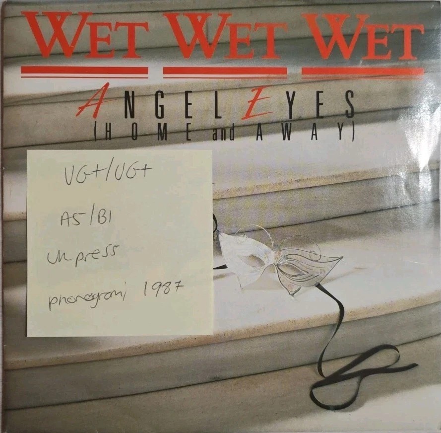 Wet Wet Wet Angel Eyes Vinyl Record 7" VG+/VG+ JEWEL 6 1987 sleeve Wet Wet Wet Angel Eyes Vinyl Record 7" VG+/VG+ JEWEL 6 1987 sleeve
