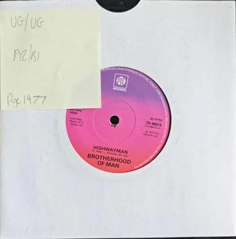 Brotherhood Of Man Highwayman Vinyl Record 7" VG/VG 7N 46014 1977 sleeve Brotherhood Of Man Highwayman Vinyl Record 7" VG/VG 7N 46014 1977 sleeve