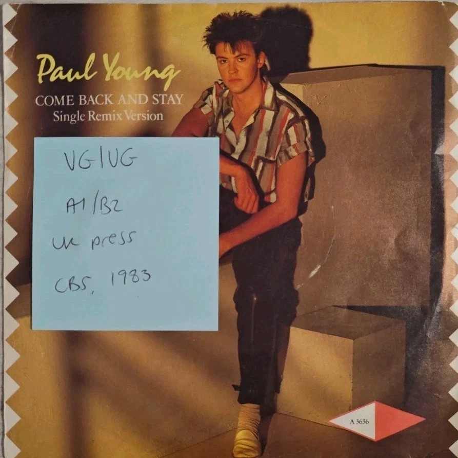 Paul Young Come Back And Stay Vinyl Record 7" VG/VG A 3636 1983 sleeve Paul Young Come Back And Stay Vinyl Record 7" VG/VG A 3636 1983 sleeve