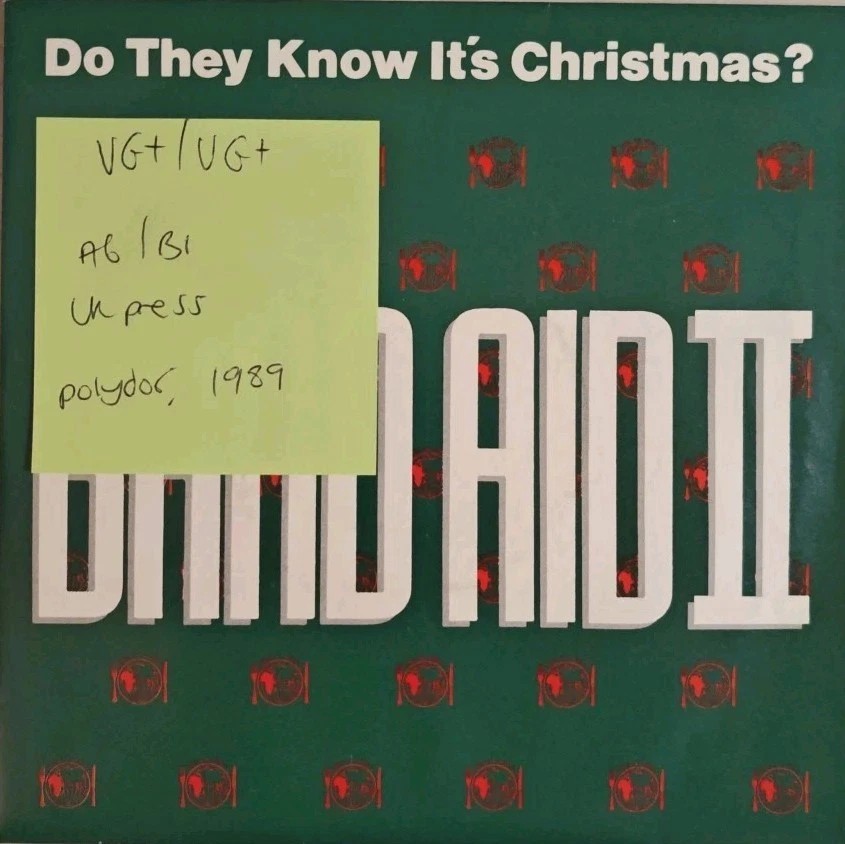 Band Aid II Do They Know It’s Christmas? Vinyl Record 7" VG+/VG+ FEED 2 1989 sleeve Band Aid II Do They Know It’s Christmas? Vinyl Record 7" VG+/VG+ FEED 2 1989 sleeve
