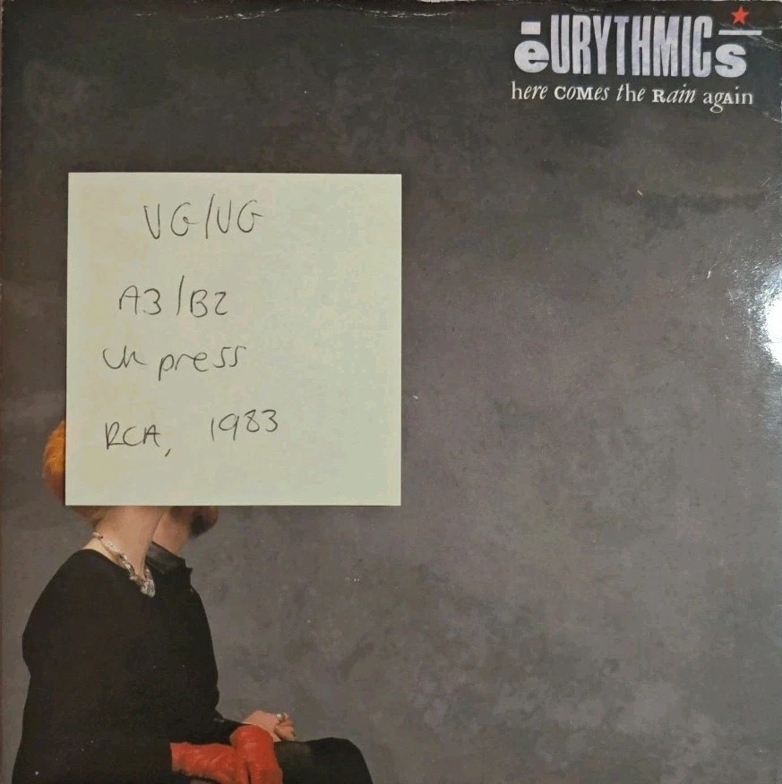 Eurythmics Here Comes The Rain Again Vinyl Record 7" VG/VG DA 5 1983 sleeve Eurythmics Here Comes The Rain Again Vinyl Record 7" VG/VG DA 5 1983 sleeve