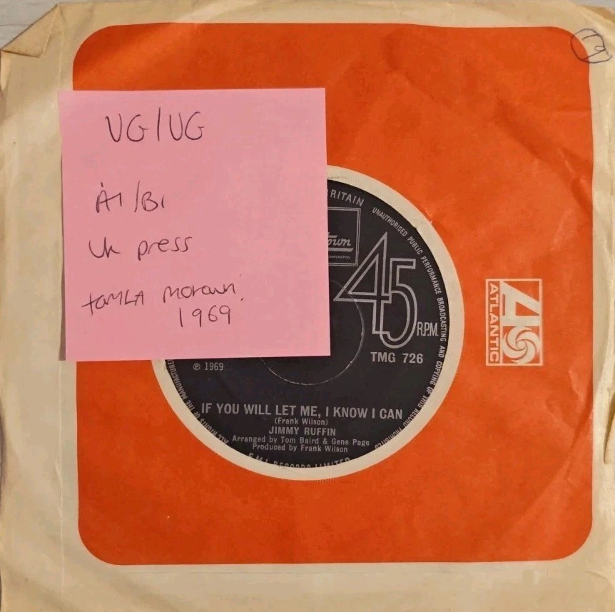 Jimmy Ruffin Farewell Is A Lonely Sound Vinyl Record 7" VG/VG TMG 726 1969 sleeve Jimmy Ruffin Farewell Is A Lonely Sound Vinyl Record 7" VG/VG TMG 726 1969 sleeve