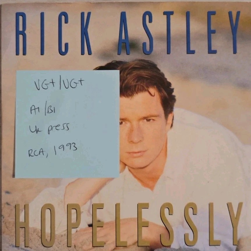 Rick Astley Hopelessly Vinyl Record 7" VG+/VG+ 74321 17564-7 1993 sleeve Rick Astley Hopelessly Vinyl Record 7" VG+/VG+ 74321 17564-7 1993 sleeve