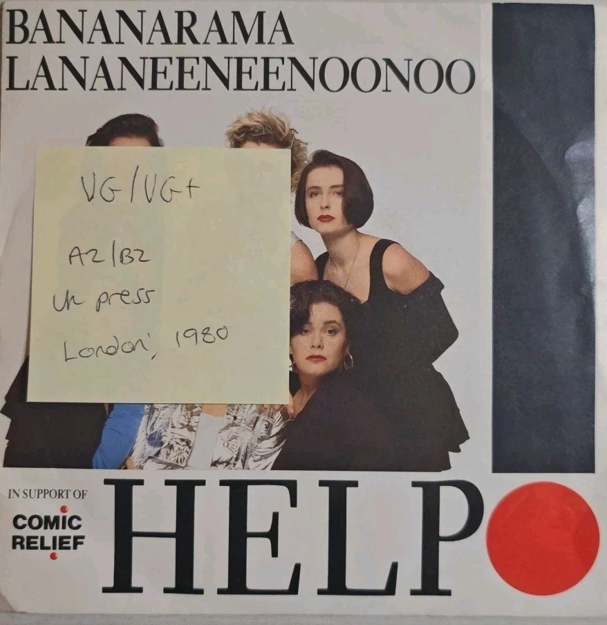 Bananarama Help Comic Relief Vinyl Record 7" VG/VG+ LON222 1989 sleeve Bananarama Help Comic Relief Vinyl Record 7" VG/VG+ LON222 1989 sleeve