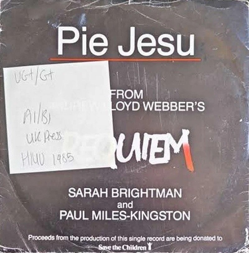 Sarah Brightman Pie Jesu Vinyl Record 7" VG+/G+ WEBBER 1 1985 sleeve Sarah Brightman Pie Jesu Vinyl Record 7" VG+/G+ WEBBER 1 1985 sleeve