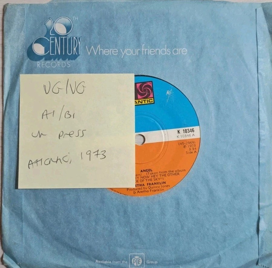 Aretha Franklin Angel Vinyl Record 7" VG/VG K10346 1973 sleeve Aretha Franklin Angel Vinyl Record 7" VG/VG K10346 1973 sleeve