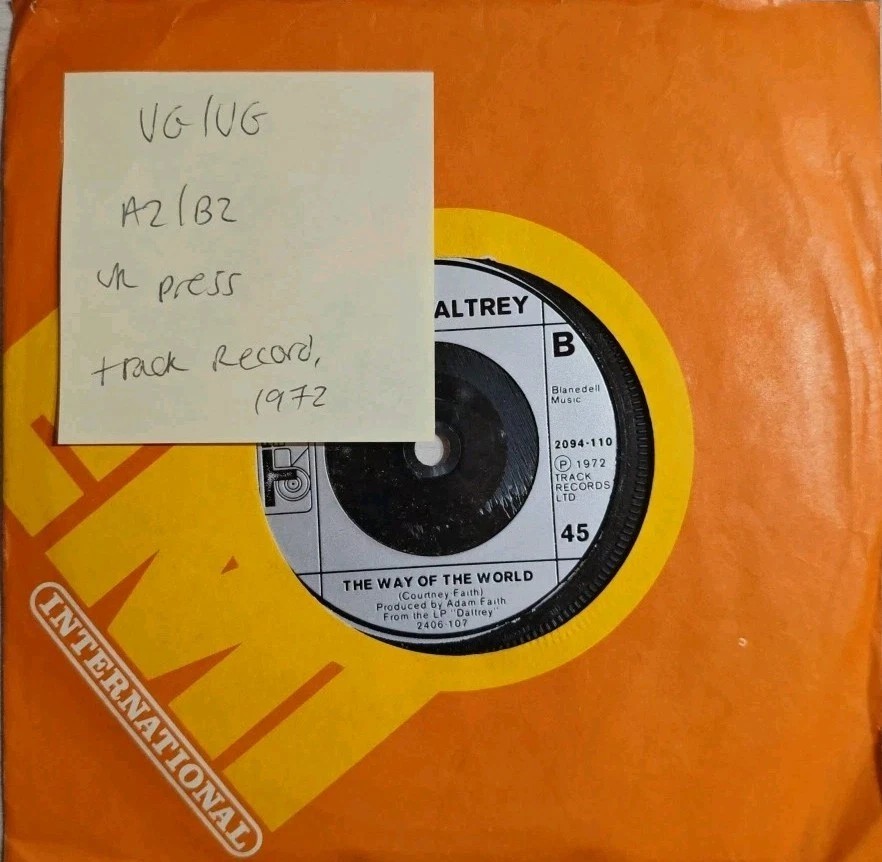 Roger Daltrey Giving It All Vinyl Record 7" VG/VG 2094110 1973 sleeve Roger Daltrey Giving It All Vinyl Record 7" VG/VG 2094110 1973 sleeve