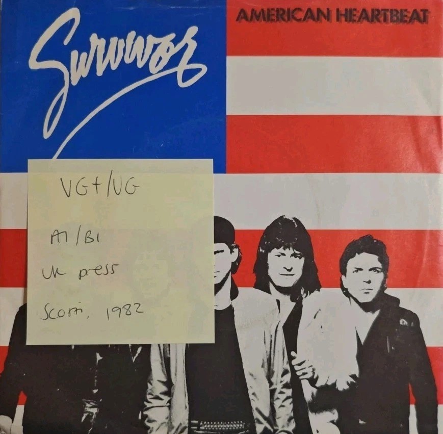 Survivor American Heartbeat Vinyl Record 7" VG+/VG SCTA2813 1982 sleeve Survivor American Heartbeat Vinyl Record 7" VG+/VG SCTA2813 1982 sleeve