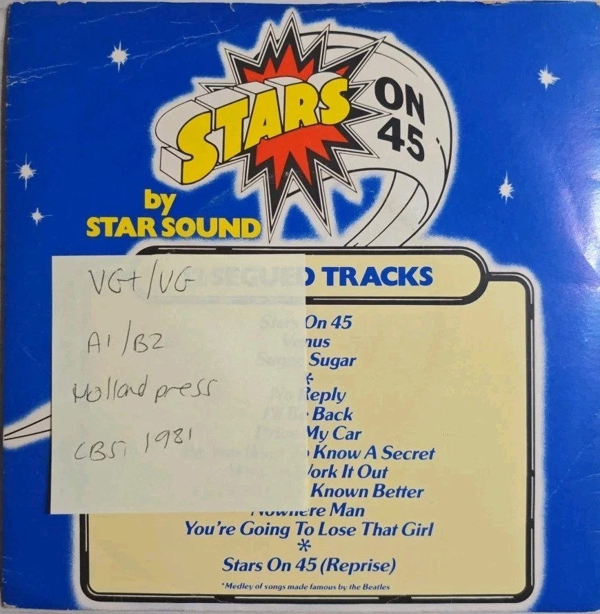 Various Star Sound Stars On Vinyl Record 7" VG+/VG CBSA1102 1981 sleeve Various Star Sound Stars On Vinyl Record 7" VG+/VG CBSA1102 1981 sleeve