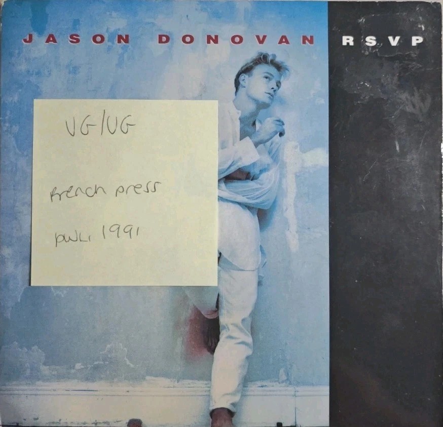 Jason Donovan R.S.V.P. Vinyl Record 7" VG/VG PWL80 1991 sleeve Jason Donovan R.S.V.P. Vinyl Record 7" VG/VG PWL80 1991 sleeve