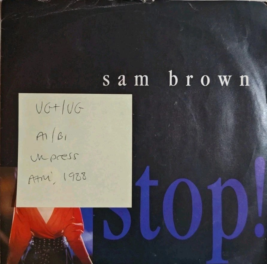 Sam Brown Stop Vinyl Record 7" VG+/VG AM440 1988 sleeve Sam Brown Stop Vinyl Record 7" VG+/VG AM440 1988 sleeve